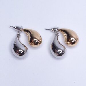 Brinco Duplo Gotas Bicolor Lisa 18mm B. Ródio/Ouro 18k