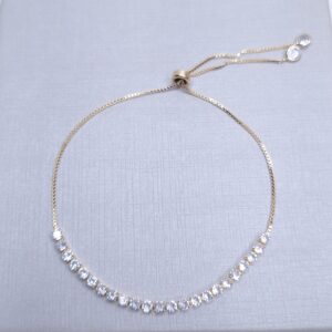 Pulseira Riviera zircônia transparente regulável Banho de Ouro 18k