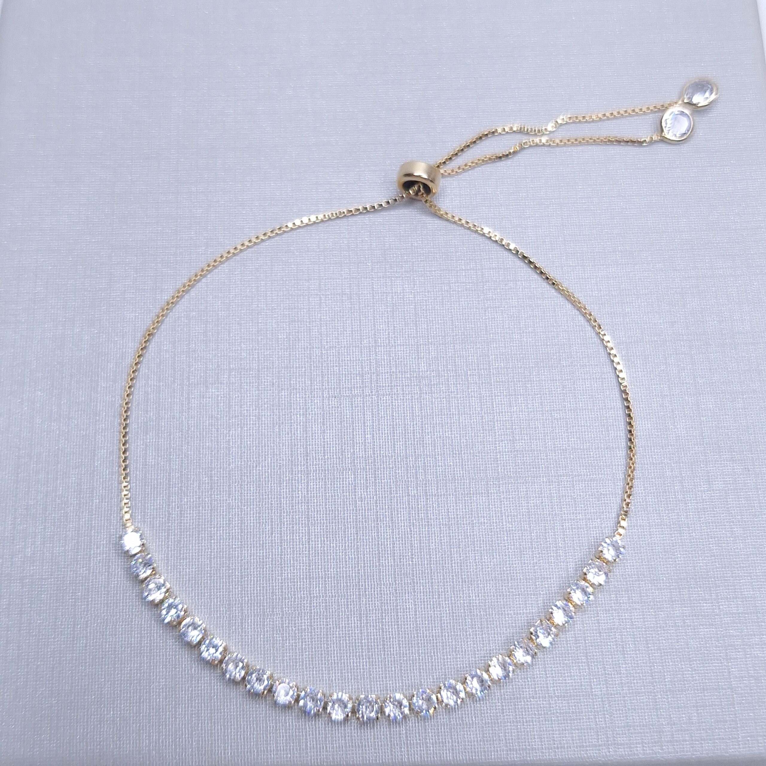 Pulseira Riviera zircônia transparente regulável Banho de Ouro 18k