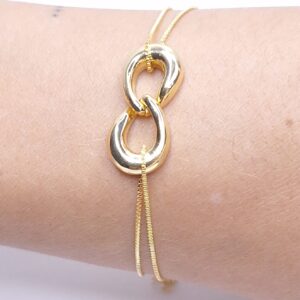 Pulseira Infinito corrente dupla 18cm com extensor 5cm Banho de Ouro 18k