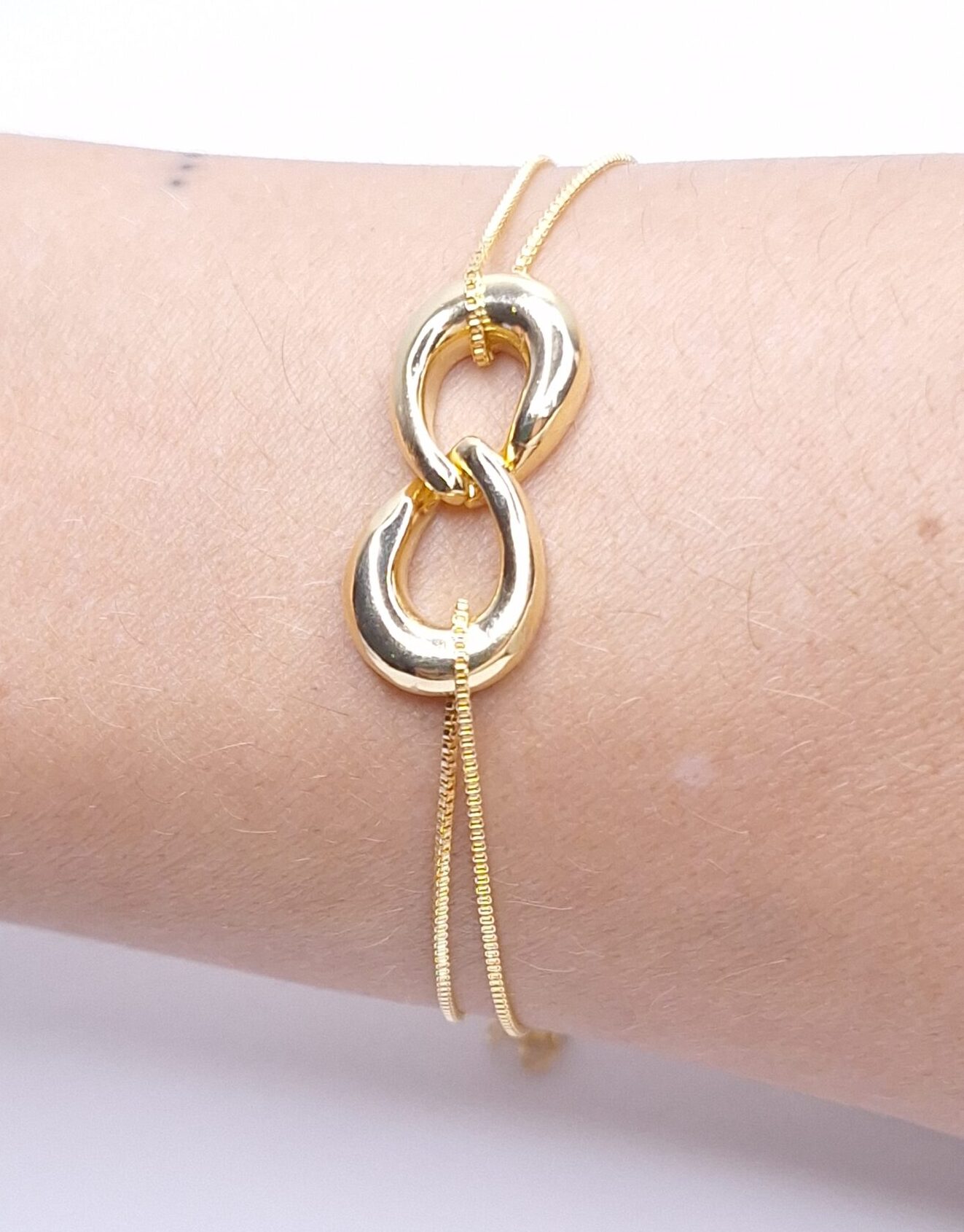 Pulseira Infinito corrente dupla 18cm com extensor 5cm Banho de Ouro 18k