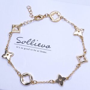 Pulseira flores LV insp. alta joalheria 19cm com extensor 3cm Banho de Ouro 18k