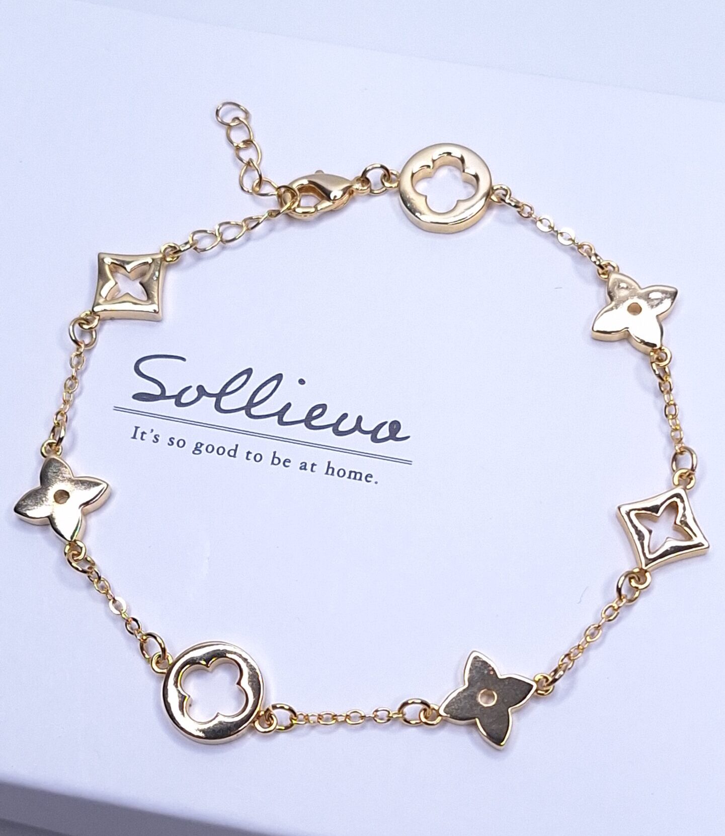 Pulseira flores LV insp. alta joalheria 19cm com extensor 3cm Banho de Ouro 18k