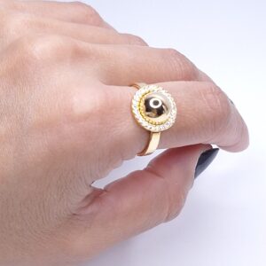 Anel Meia esfera lisa e cravejada com zircônias Banho de Ouro 18k