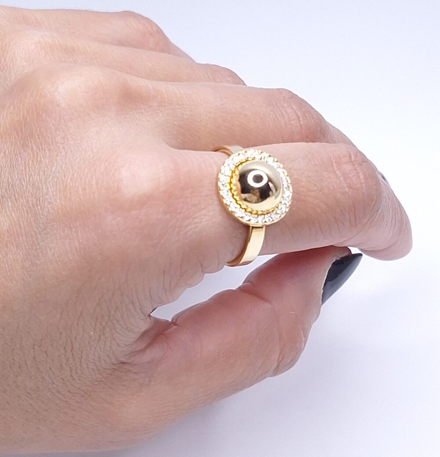 Anel Meia esfera lisa e cravejada com zircônias Banho de Ouro 18k