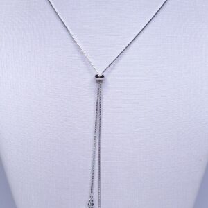 Colar Gravata Trevo ônix Banho de R. Branco