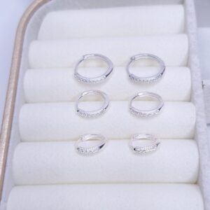 Brinco Argola click P 1 fileiras zirconia Prata 925