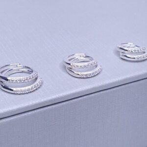 Brinco Argola click M 1 fileiras zirconia Prata 925