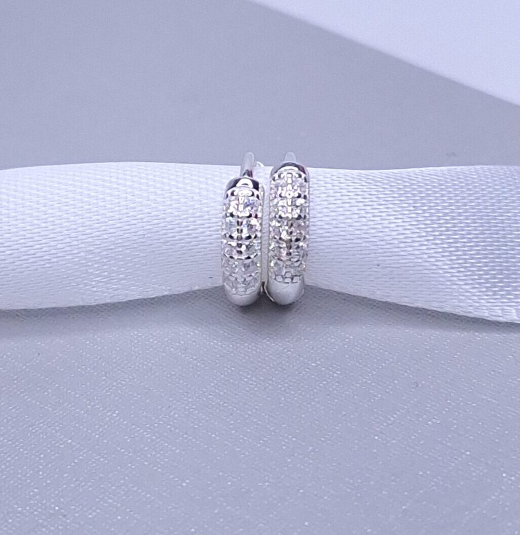 Brinco Argola click P 2 fileiras zirconia Prata 925