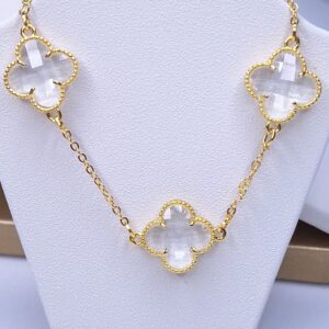 Pulseira 3 trevos cristal 15 + 6cm Banho de Ouro 18k