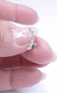 Piercing Folha cravejado haste 6mm Helix Prata 925