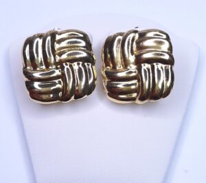 Brinco quadrado trançado 2,5x2,5cm Banho Ouro 18k