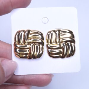 Brinco quadrado trançado 2,5x2,5cm Banho Ouro 18k