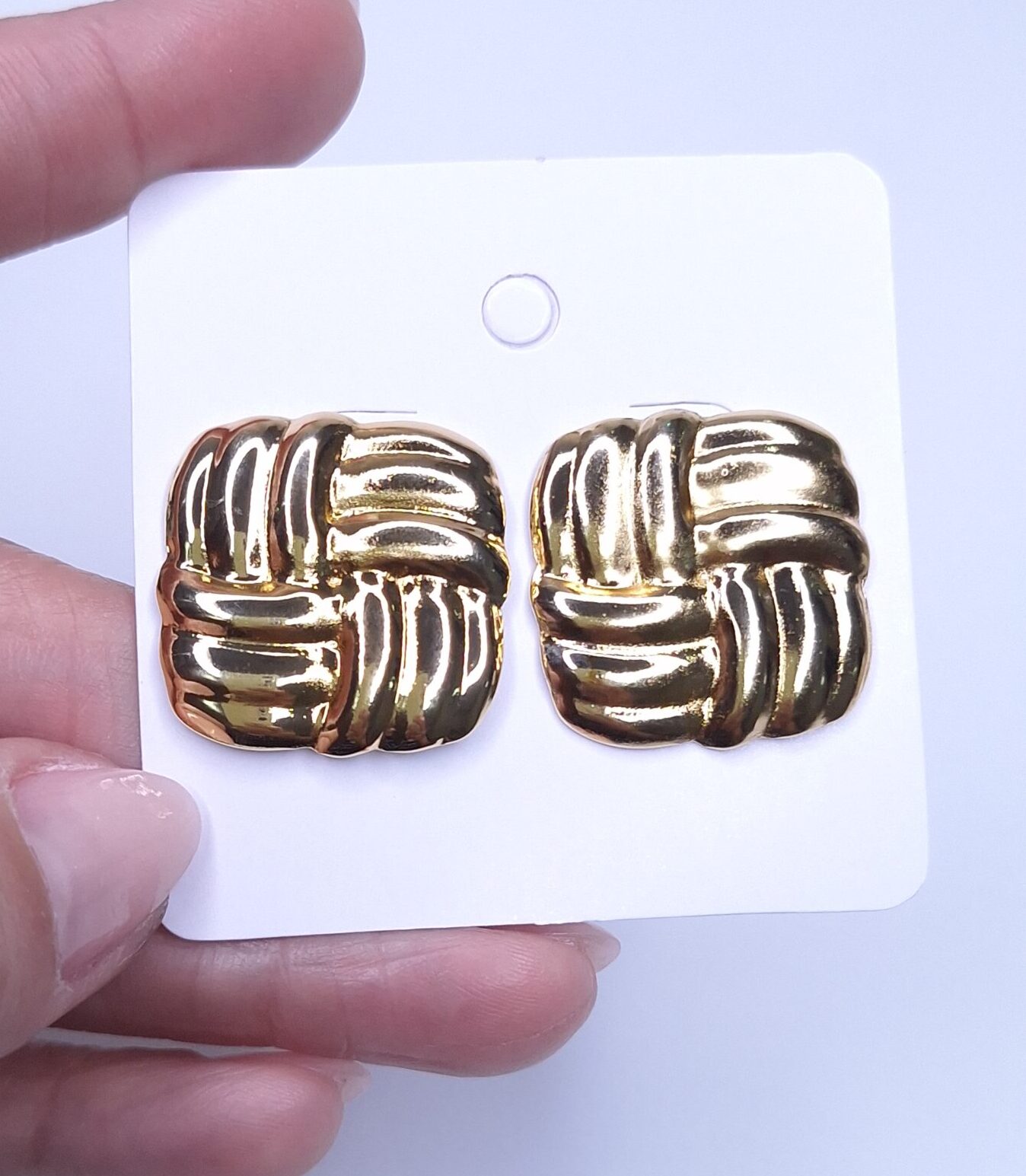 Brinco quadrado trançado 2,5x2,5cm Banho Ouro 18k