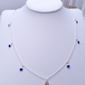 Chocker colar zircônia azul e pingente mão 40cm Prata 925