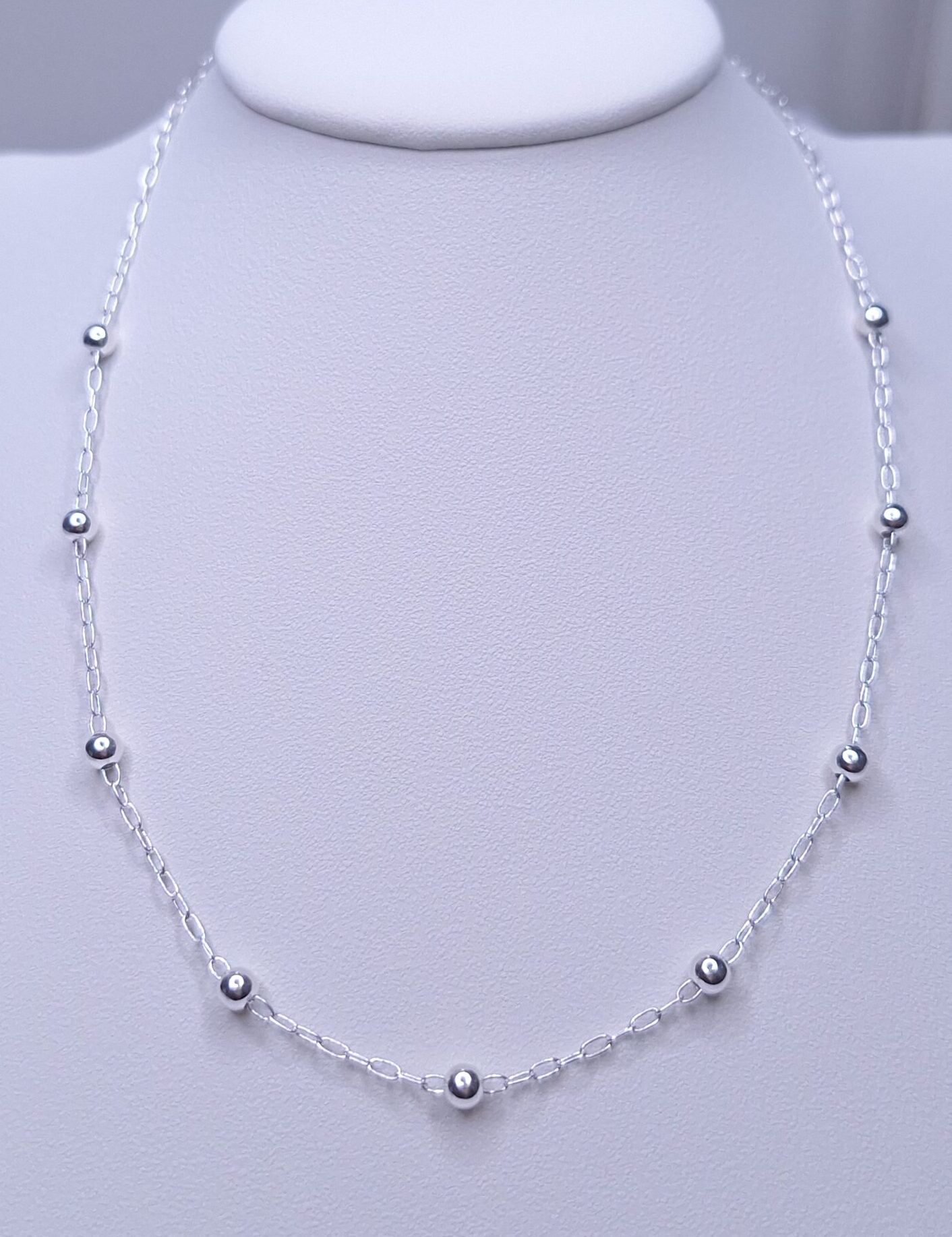 Colar 9 Esferas 6mm 40cm Prata 925