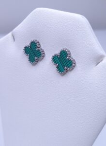 Brinco Trevo Malaquita Prata 925