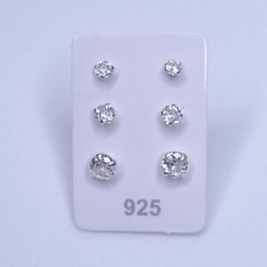 Trio Brincos Ponto de luz Zirconia 2/3/4mm Prata 925