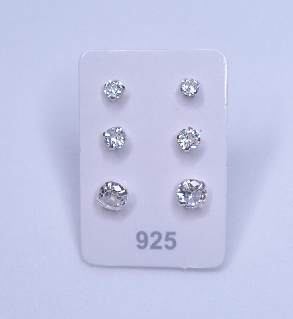 Trio Brincos Ponto de luz Zirconia 2/3/4mm Prata 925