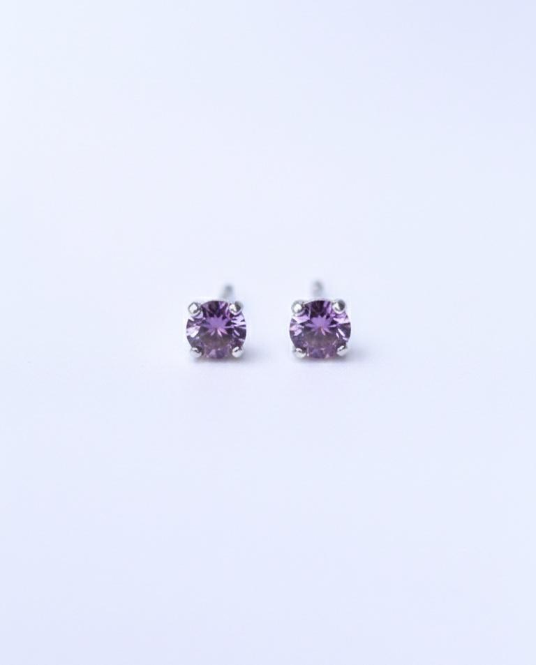 Brinco Solitário Roxo Ponto de Luz 5mm Prata 925