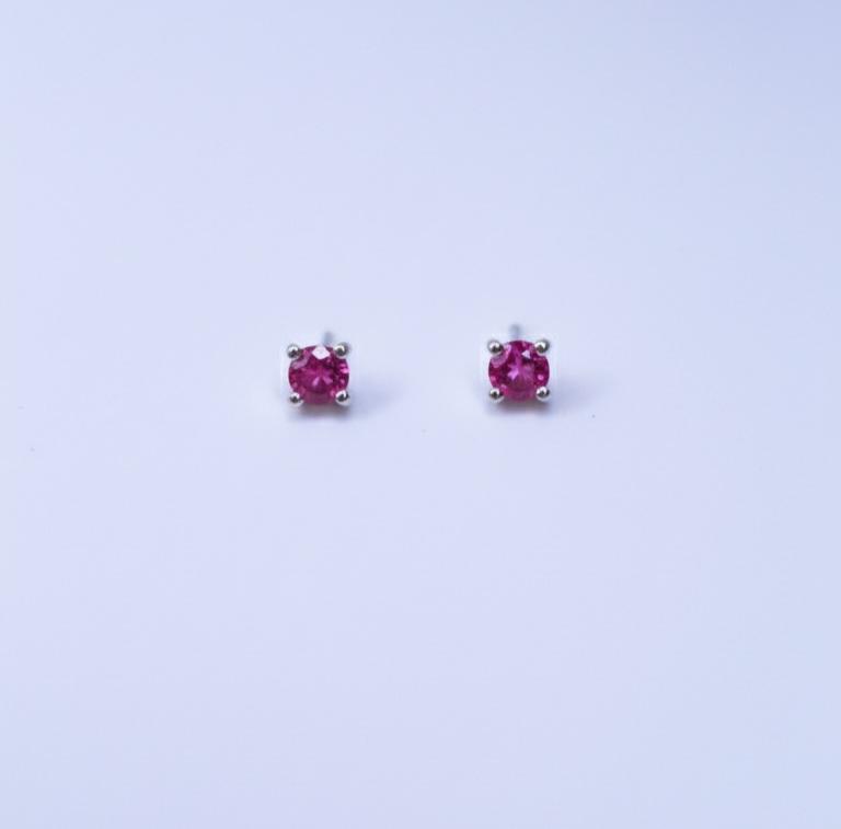 Brinco Solitário Pink Ponto de Luz 2mm Prata 925