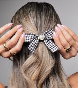 Laço para cabelo xadrez pied poule