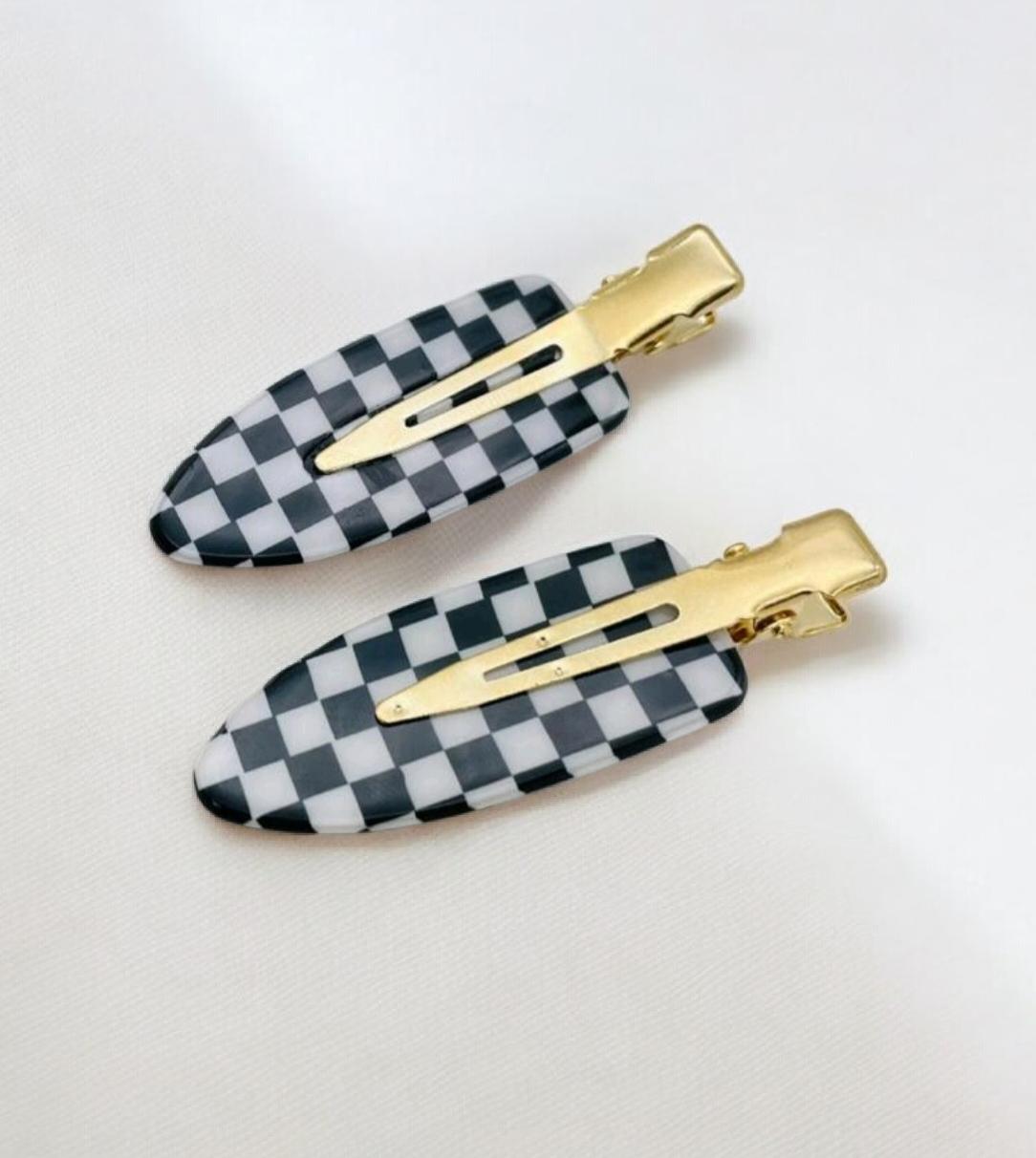 Grampo de cabelo estampa xadrez 6x1,7cm- par