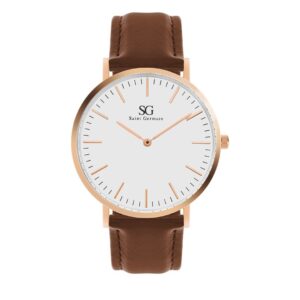 Relógio Minimalista Marrom Pulseira de Couro Bronx Rosé Gold 40mm