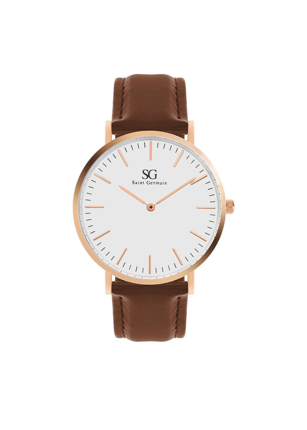 Relógio Minimalista Marrom Pulseira de Couro Bronx Rosé Gold 40mm