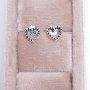 Brinco coração vazado trabalhado envelhecido 0,7mm Prata 925